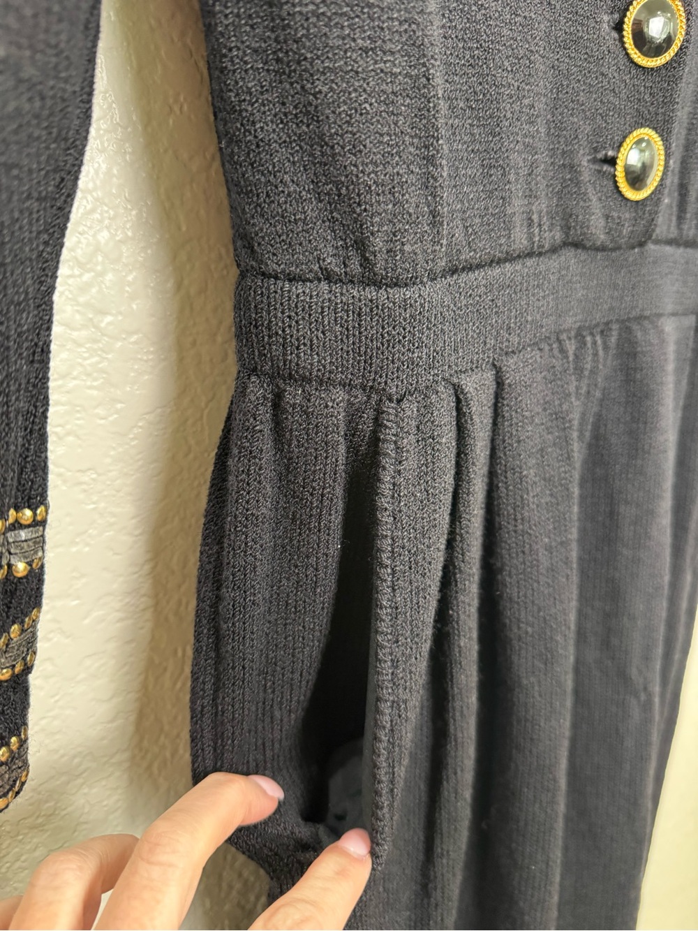 Vintage St John Marie Gray Jumpsuit Womens 2 Black Santana Knit Gold Beaded USA - Picture 7 of 16